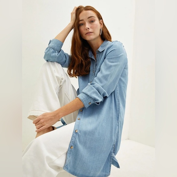 J. Jill Denim Button Down Tunic Long Sleeve Denim Dress - Picture 1 of 10